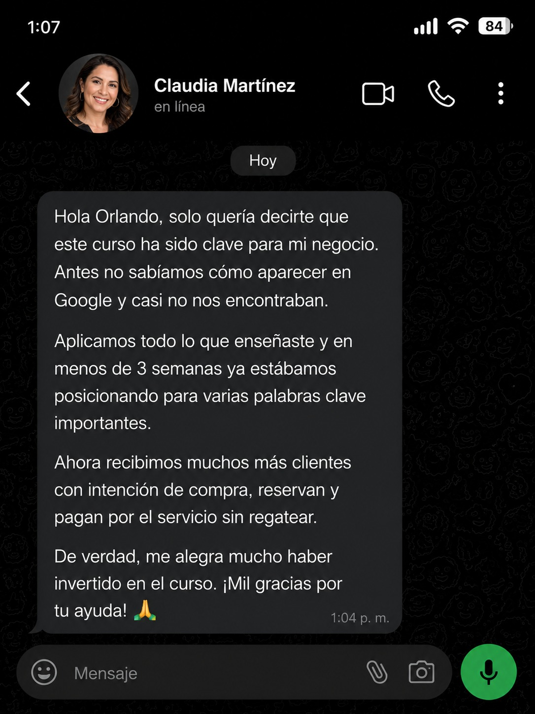Testimonio por WhatsApp de Claudia Martínez