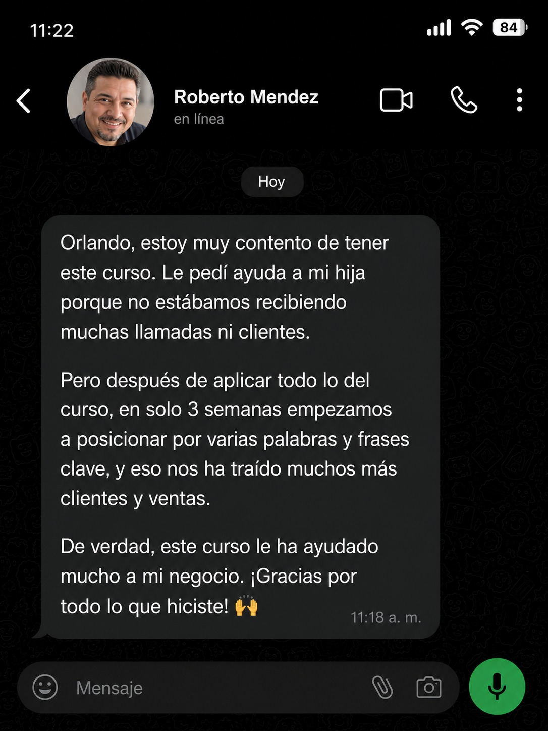 Testimonio por WhatsApp de Roberto Méndez